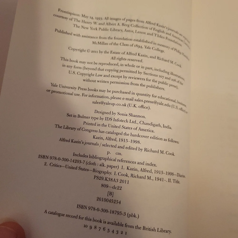 Alfred Kazin's Journals Book